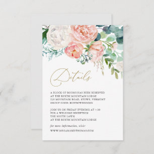 Blush Garden Floral Wedding Details Card