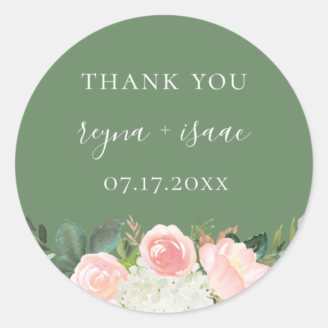 Blush Garden Floral Wedding Favour Classic Round Sticker (Front)