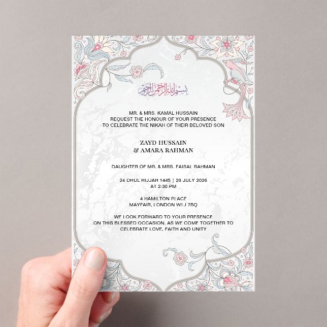 Blush Garden Radiance Acrylic Invitation | White (Insitu (Handheld))