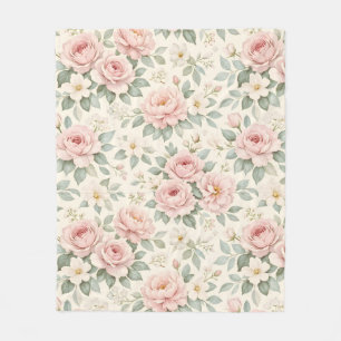 Blush Garden Reverie – Vintage Rose Floral Bed She Fleece Blanket