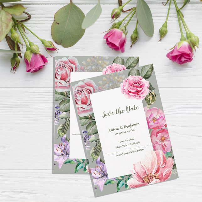 Blush Garden Romantic Floral Wedding Save the Date Announcement Postcard (Blush Garden Romantic Floral Wedding Save the Date Announcement Postcard)