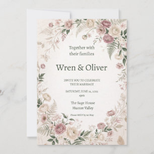 Blush Garden Rose Wedding Invitation