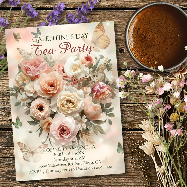Blush Garden Roses Galentine Tea Party Florals Invitation (Creator Uploaded)