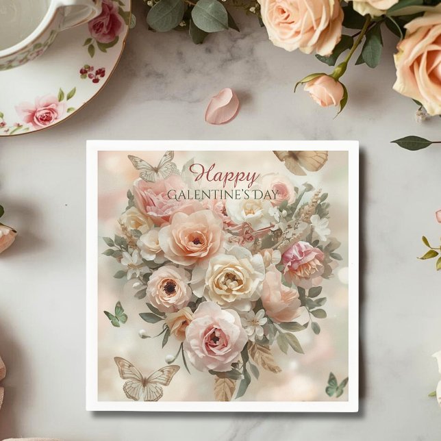 Blush Garden Roses Galentine Tea Party Florals Napkin (Creator Uploaded)