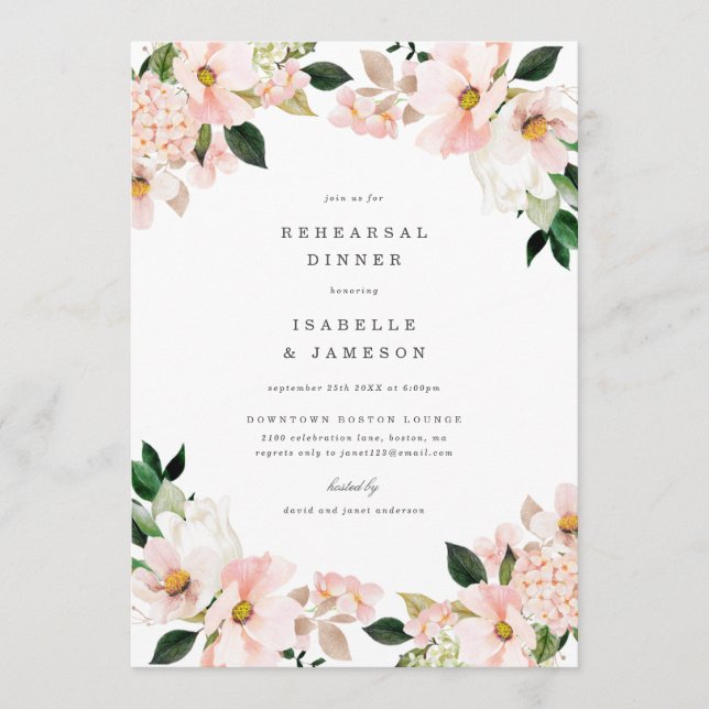 Blush Garden Spring Rehearsal Dinner Invite (Front)