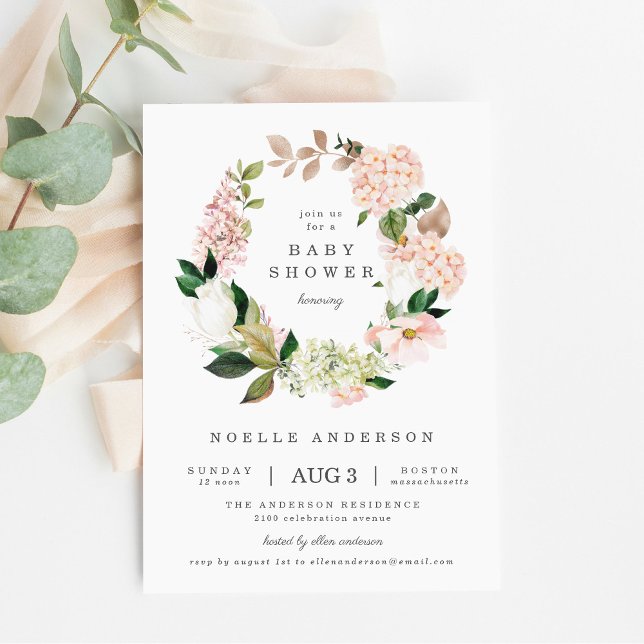 Blush Garden Spring Wreath Baby Shower Invitation (Creator Uploaded)