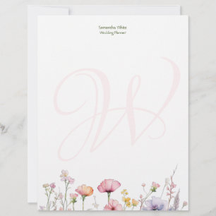 Blush Garden Watercolor Personalised Custom Letterhead
