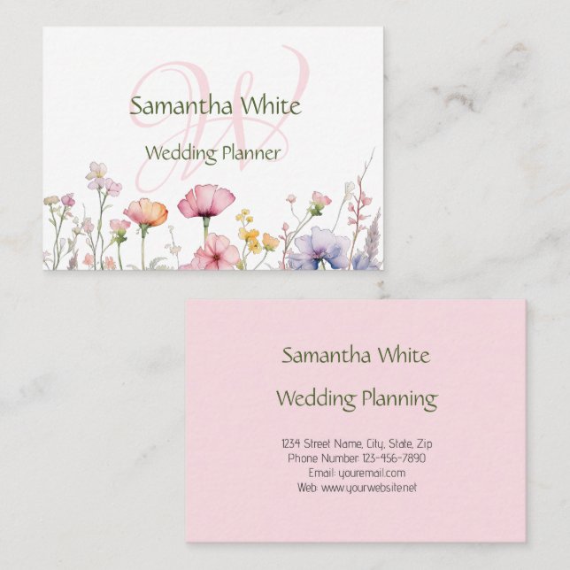 Blush Garden Watercolor Personalized Stationery Business Card (Front/Back)