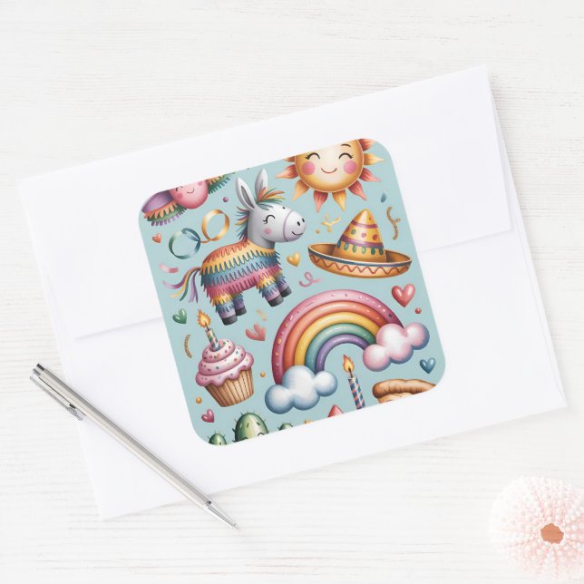 Blush Geometric Pattern Party Square Sticker (Envelope)