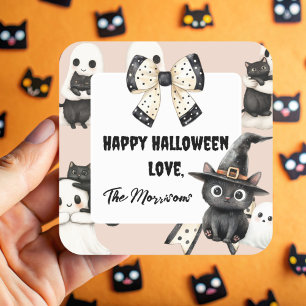 Blush Ghosts and Cats Halloween Square Sticker