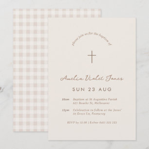 Blush Gingham Baptism Christening Cross Invitation