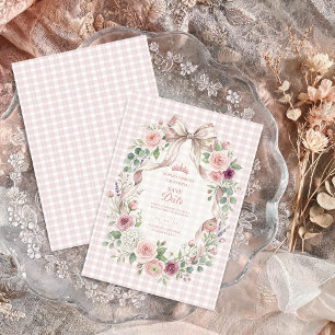 Blush Gingham Coquette Bow Quinceañera TMF26 Save The Date