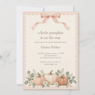 Blush Gingham Little Pumpkin Baby Shower Invitation