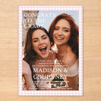 Blush Gingham Two Grads Photo Graduation Party