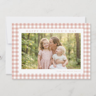 Blush Gingham Valentine Photo Holiday Card