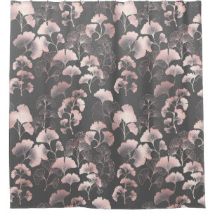 Blush Ginkgo Luxe – Gold Botanical on Black (1) Shower Curtain