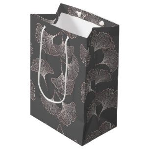 Blush Ginkgo Luxe – Gold Botanical on Black (4) Medium Gift Bag