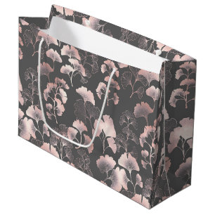 Blush Ginkgo Luxe – Gold Botanical on Black Large Gift Bag