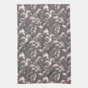 Blush Ginkgo Luxe – Gold Botanical on Black Tea Towel