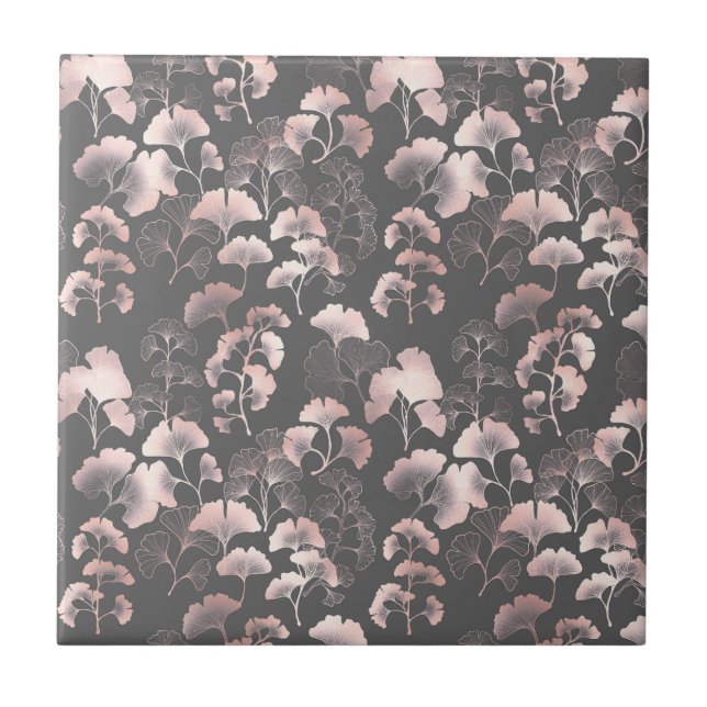 Blush Ginkgo Luxe – Gold Botanical on Black Tile (Front)