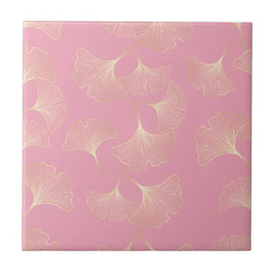 Blush Ginkgo Luxe – Gold Botanical on Pink (4) Tile
