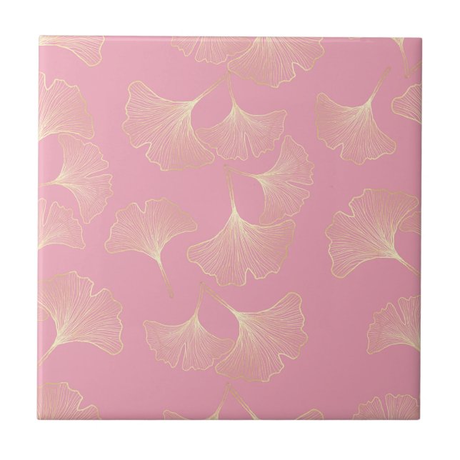 Blush Ginkgo Luxe – Gold Botanical on Pink (4) Tile (Front)