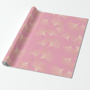 Blush Ginkgo Luxe – Gold Botanical on Pink (4) Wrapping Paper