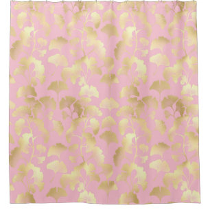 Blush Ginkgo Luxe – Gold Botanical on Pink (6) Shower Curtain