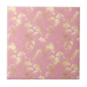 Blush Ginkgo Luxe – Gold Botanical on Pink (7) Tile