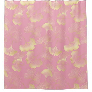 Blush Ginkgo Luxe – Gold Botanical on Pink Shower Curtain