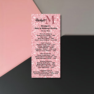Blush Glitter Beauty salon monogram Price List Rack Card