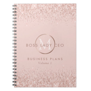 Blush Glitter Boss Lady CEO Monogram Notebook
