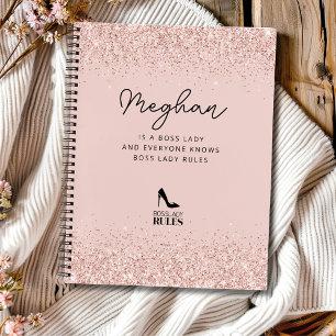 Blush Glitter Boss Lady Rules Personalised Notebook