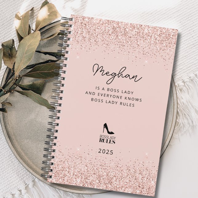 Blush Glitter Boss Lady Rules Personalised Planner (Blush Glitter Boss Lady Rules Stiletto Logo Personalized Planner)