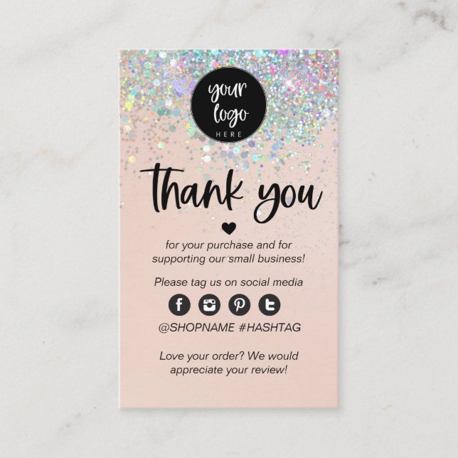 Blush Glitter Business Thank You For Order Insert (Front)