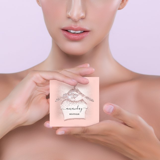 Blush Glitter Diamond Fashion Closet Shop Glam Square Business Card (Creator Uploaded)