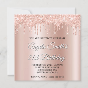 Blush Glitter Drips Rose Gold Ombre Drop Shadow Invitation