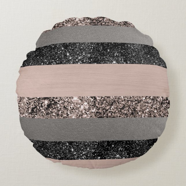 Blush Glitter Glam Stripes #1 #shiny Round Cushion (Front)