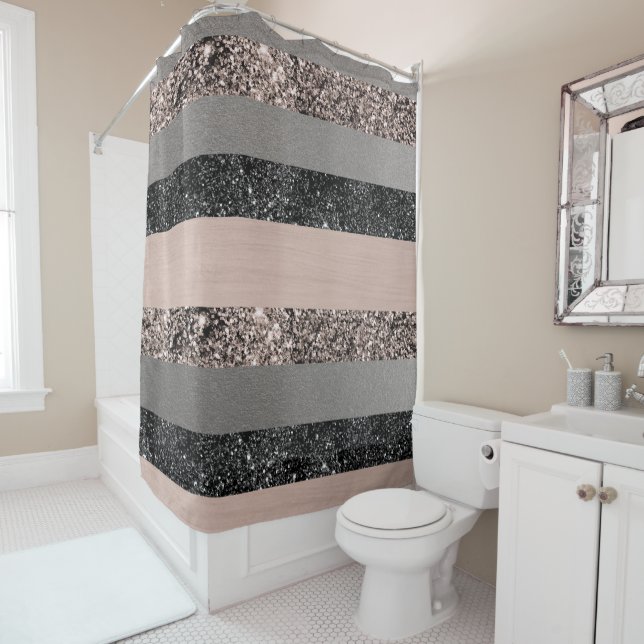 Blush Glitter Glam Stripes #1 #shiny Shower Curtain (In Situ)