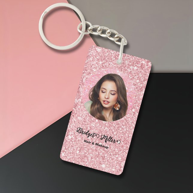 Blush Glitter hair salon elegant script photo Key Ring (Creator Uploaded)