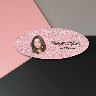 Blush Glitter hair salon elegant script photo Name Tag