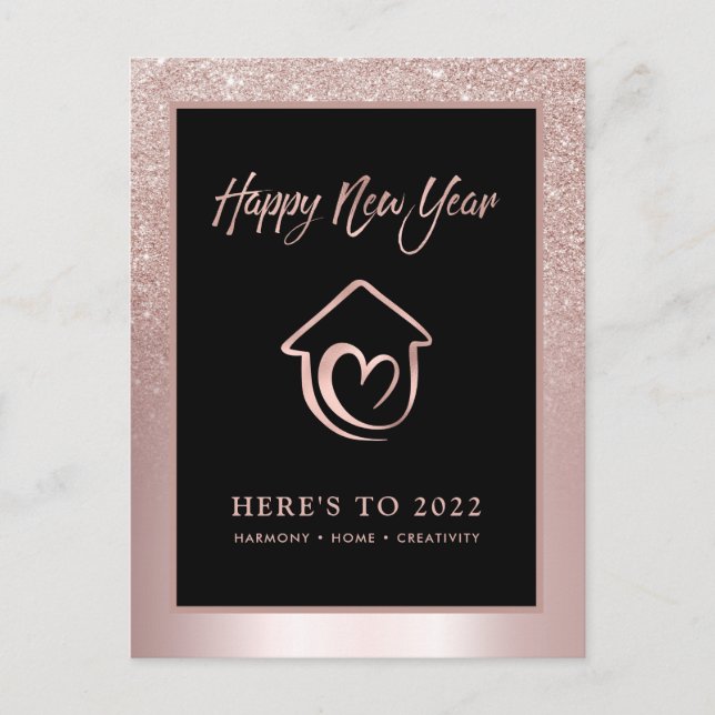 Blush Glitter Numerology Prediction New Year 2022 Postcard (Front)