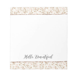 Blush Glitter Pink Cream Floral Bridal Shower Notepad