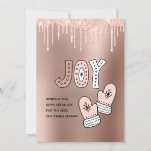 Blush Glitter Rose Gold Metal Christmas 2020 Joy Holiday Card