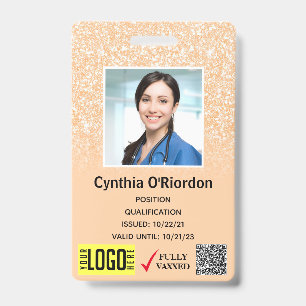 Blush Glitter Technician Photo ID QR Barcode Badge
