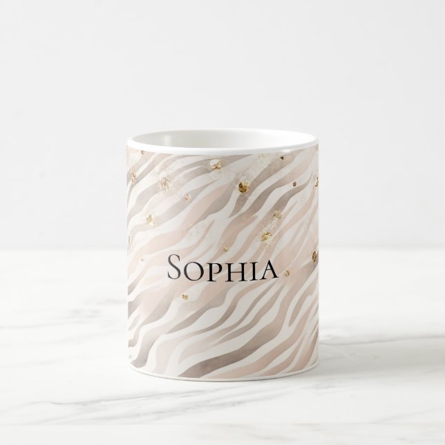 Blush Glitzy Gold Sparkle Zebra Coffee Mug (Center)