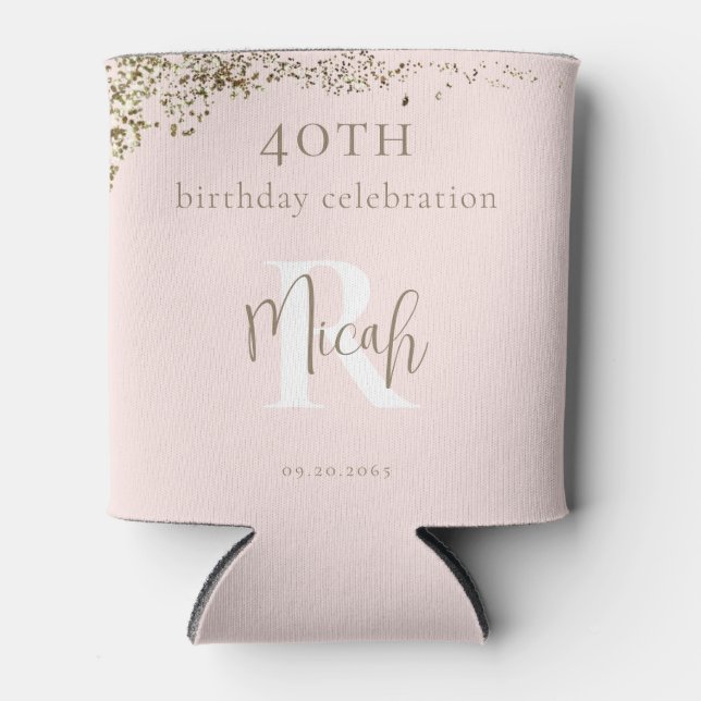 Blush & Gold 40th Birthday Party  Can Cooler (Front)