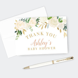 Blush Gold and Green Floral Baby Shower Thank You Card