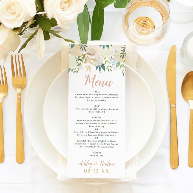 Blush Gold and Green Floral Wedding Menu (Creator Uploaded)