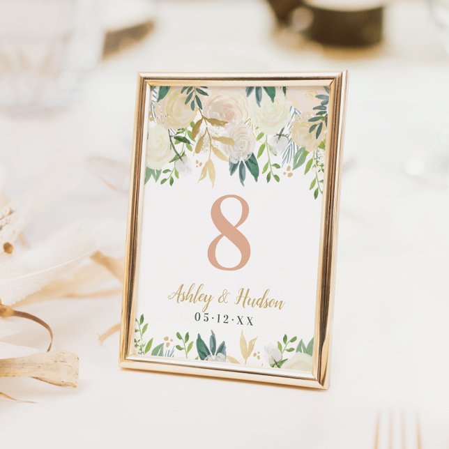 Blush Gold and Green Floral Wedding Table Number (Creator Uploaded)